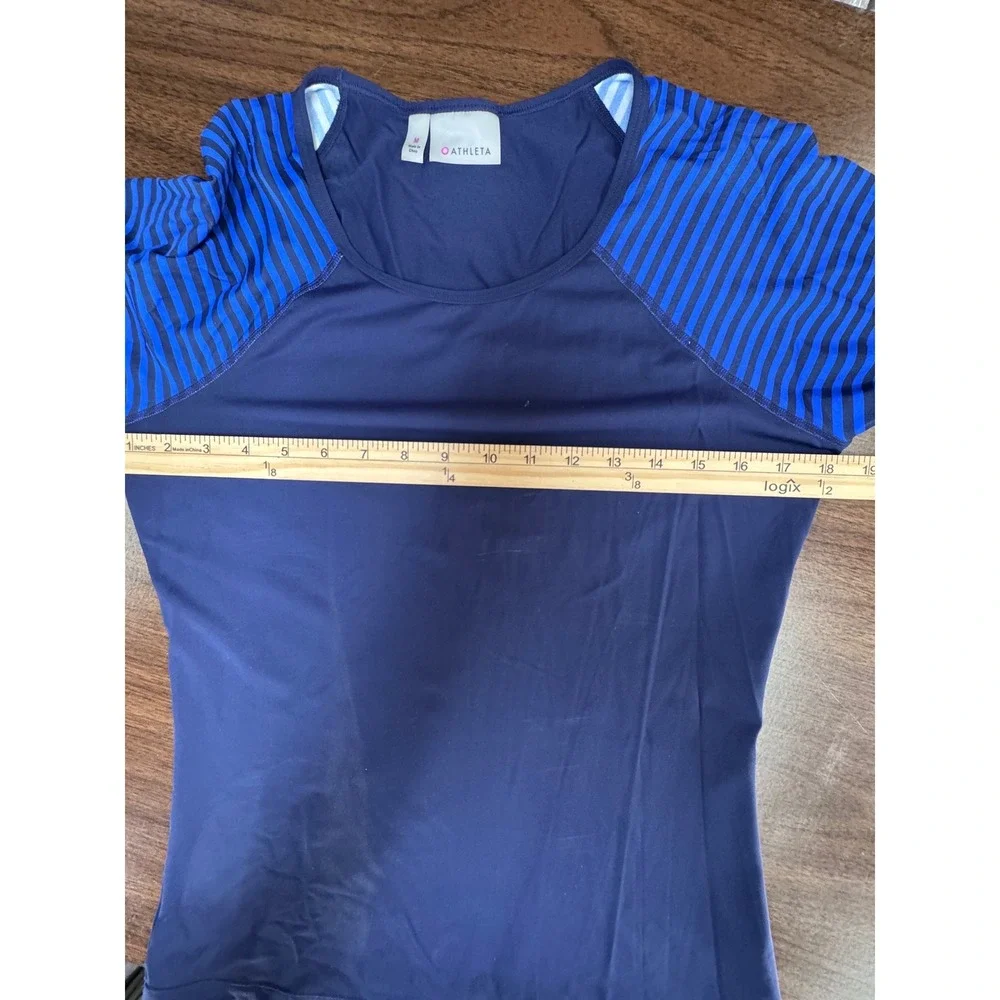 Athleta Rashguard Navy Blue Pacifica Striped Long Sleeve Swim Top 242999 Size M